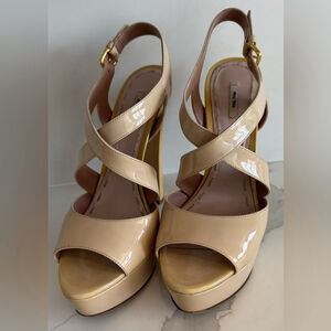 Miu Miu Patent leather Peep Toe Platform sandal pump shoe stiletto strappy 8.5